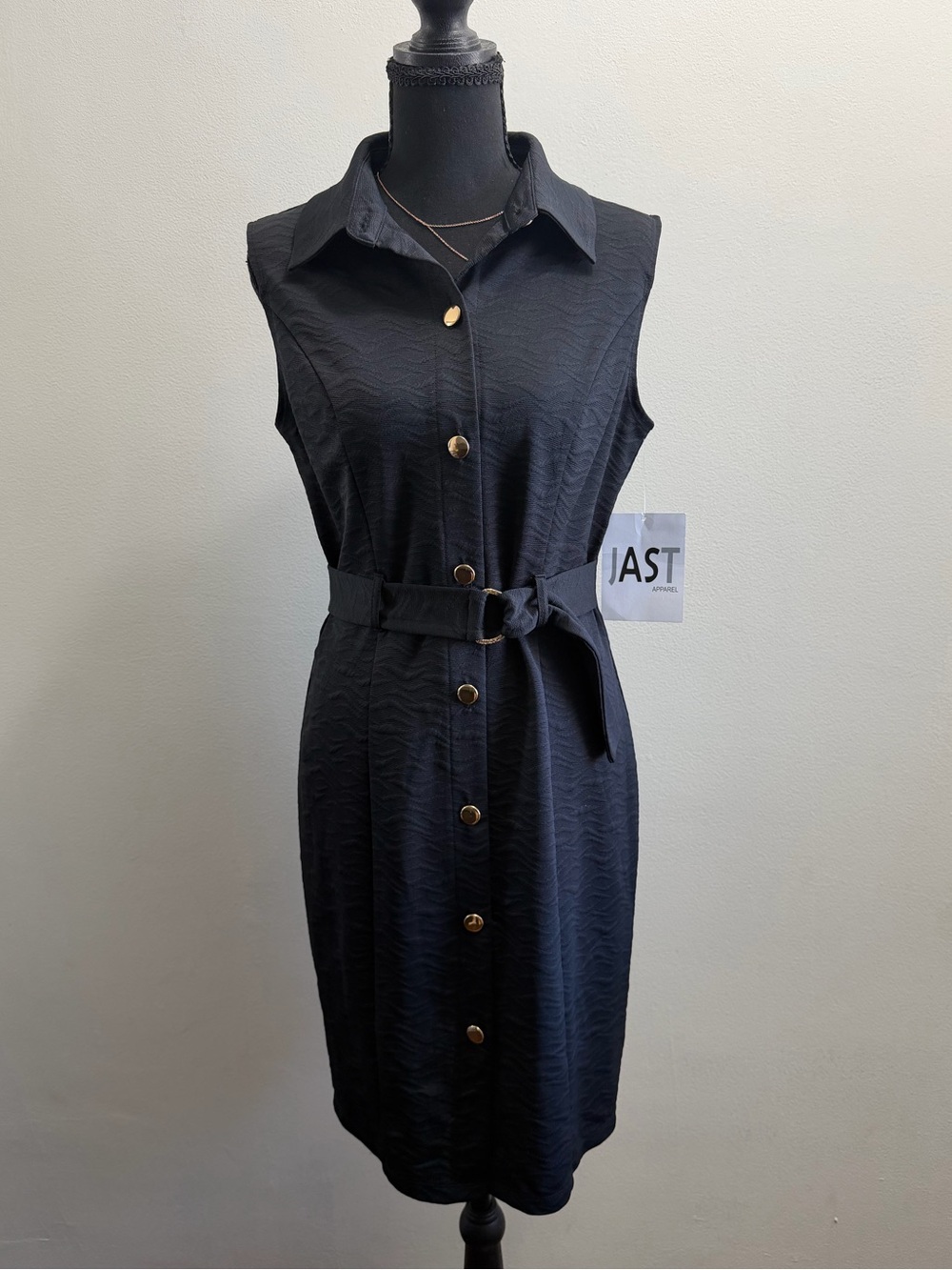 Sleeveless Black Belted Shirt Dress -